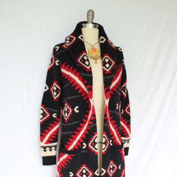RALPH LAUREN wool tribal Aztec Duster long cardigan sweater coat Southwestern XL - Picture 3 of 11